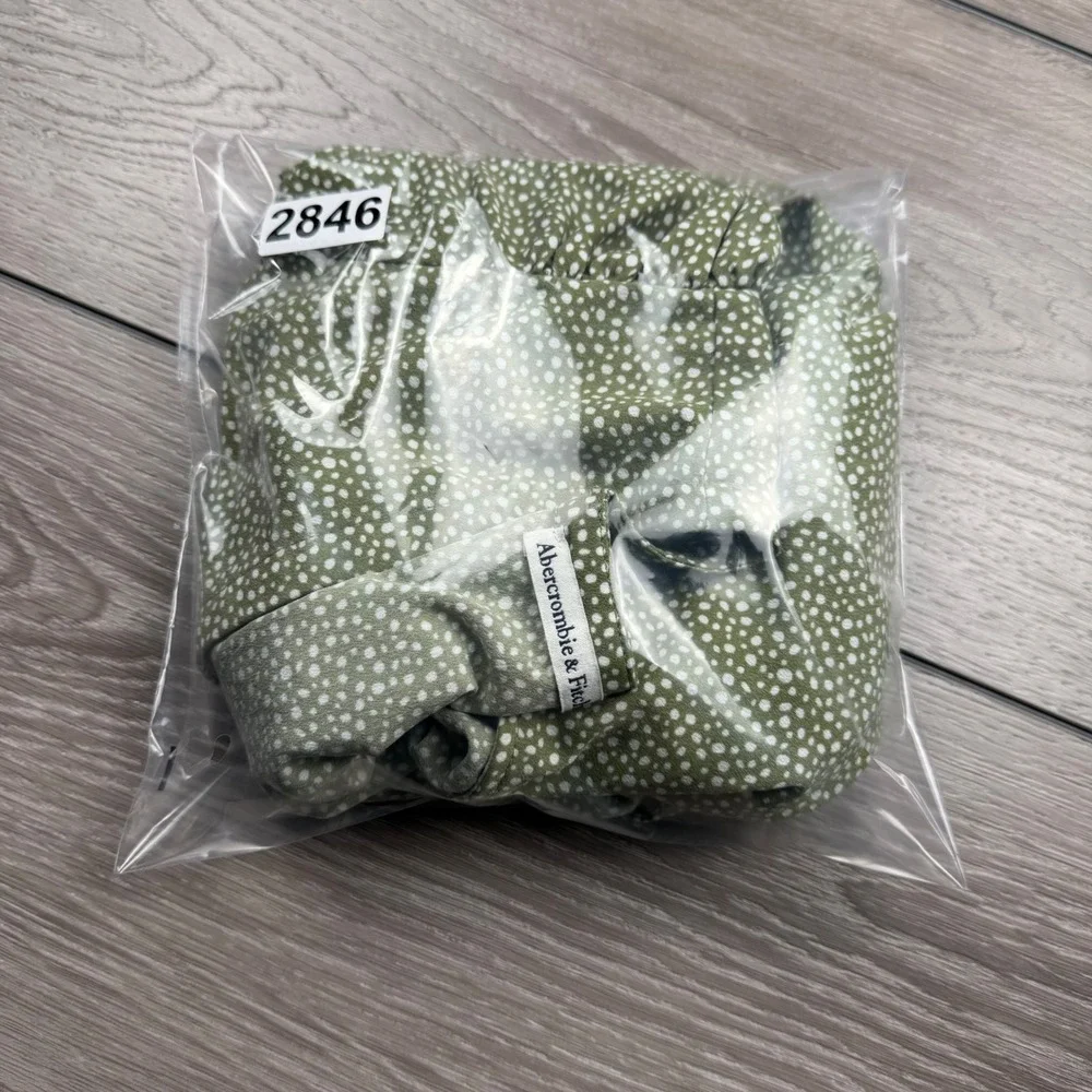 Abercrombie & Fitch Womens Wrap Top Puff Sleeve Polka Dot Green Small